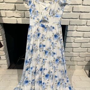 Altar'd State Blue and White Floral Maxi Dress